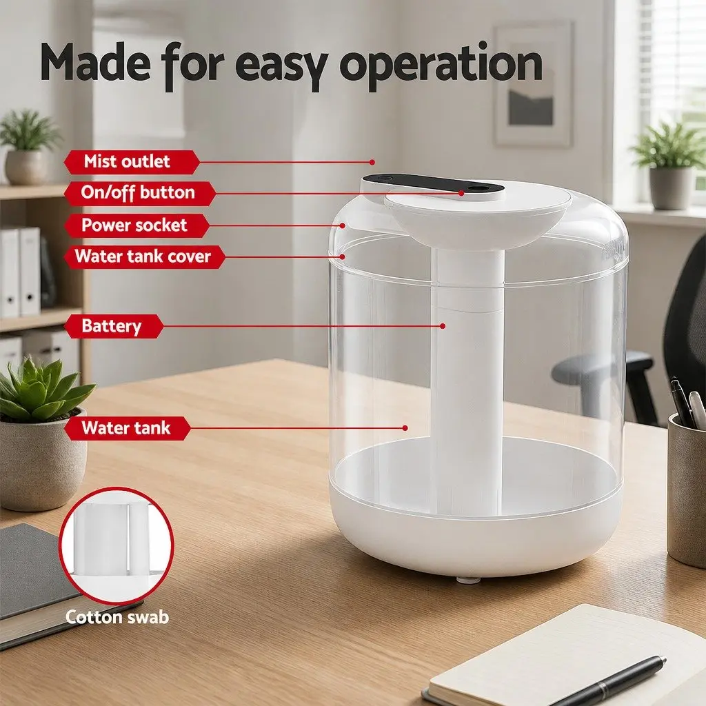 Aroma Diffuser White 1L Ultrasonic Humidifier Aromatherapy Mist Night Light