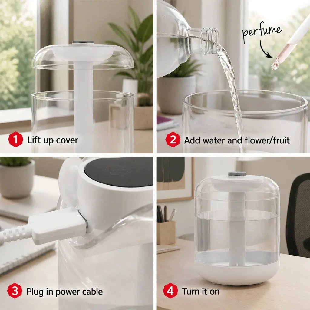 Aroma Diffuser White 1L Ultrasonic Humidifier Aromatherapy Mist Night Light