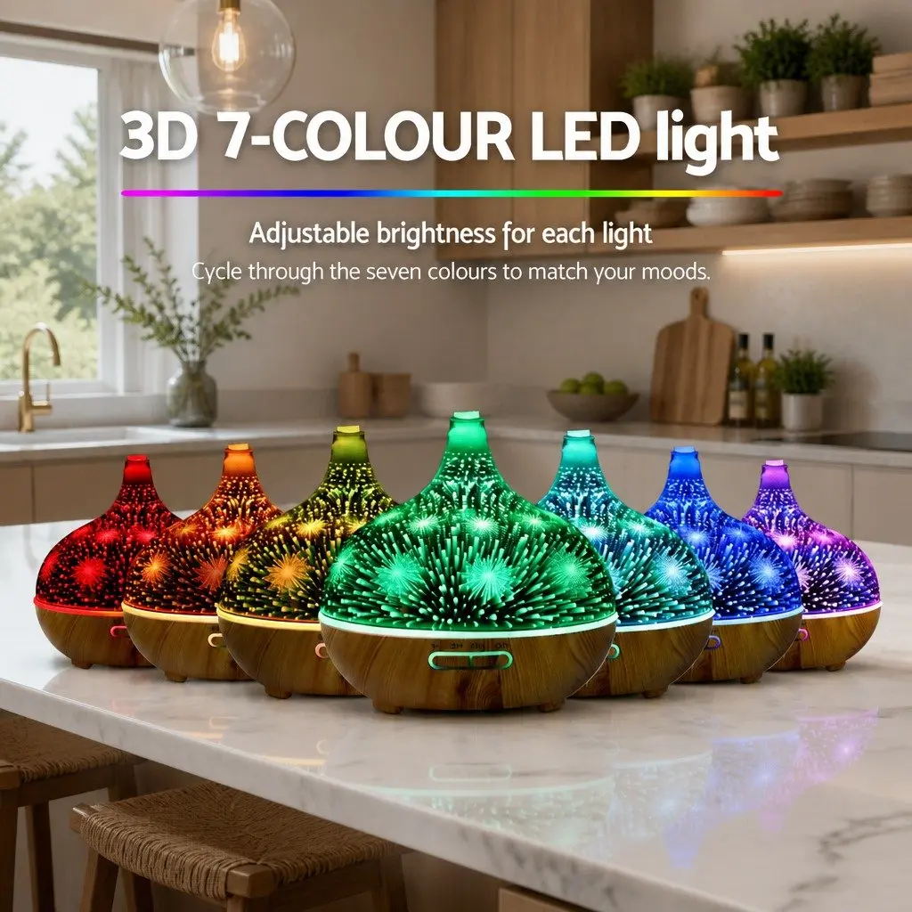 Aroma Diffuser Silver 400ml Ultrasonic 3D Light Effect Aromatherapy Purifier