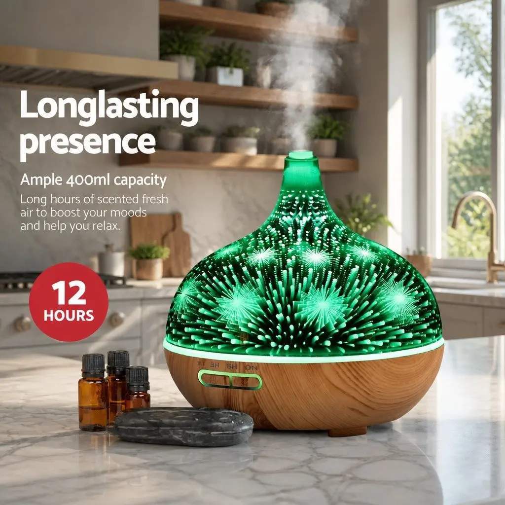 Aroma Diffuser Silver 400ml Ultrasonic 3D Light Effect Aromatherapy Purifier