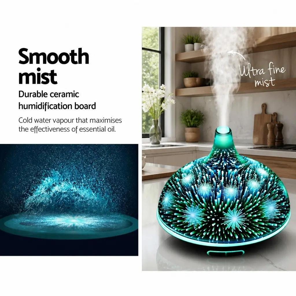 Aroma Diffuser Silver 400ml Ultrasonic 3D Light Effect Aromatherapy Purifier