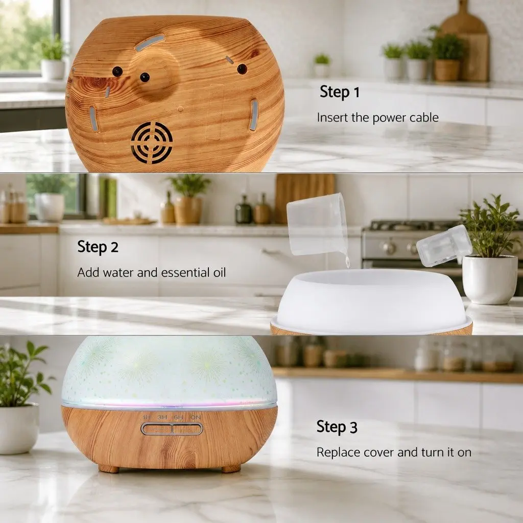 Aroma Diffuser Silver 400ml Ultrasonic 3D Light Effect Aromatherapy Purifier