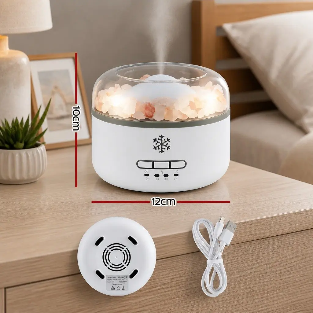 Aroma Diffuser White 150ml Ultrasonic Humidifier with Salt Lamp and 7 LED Color Night Light
