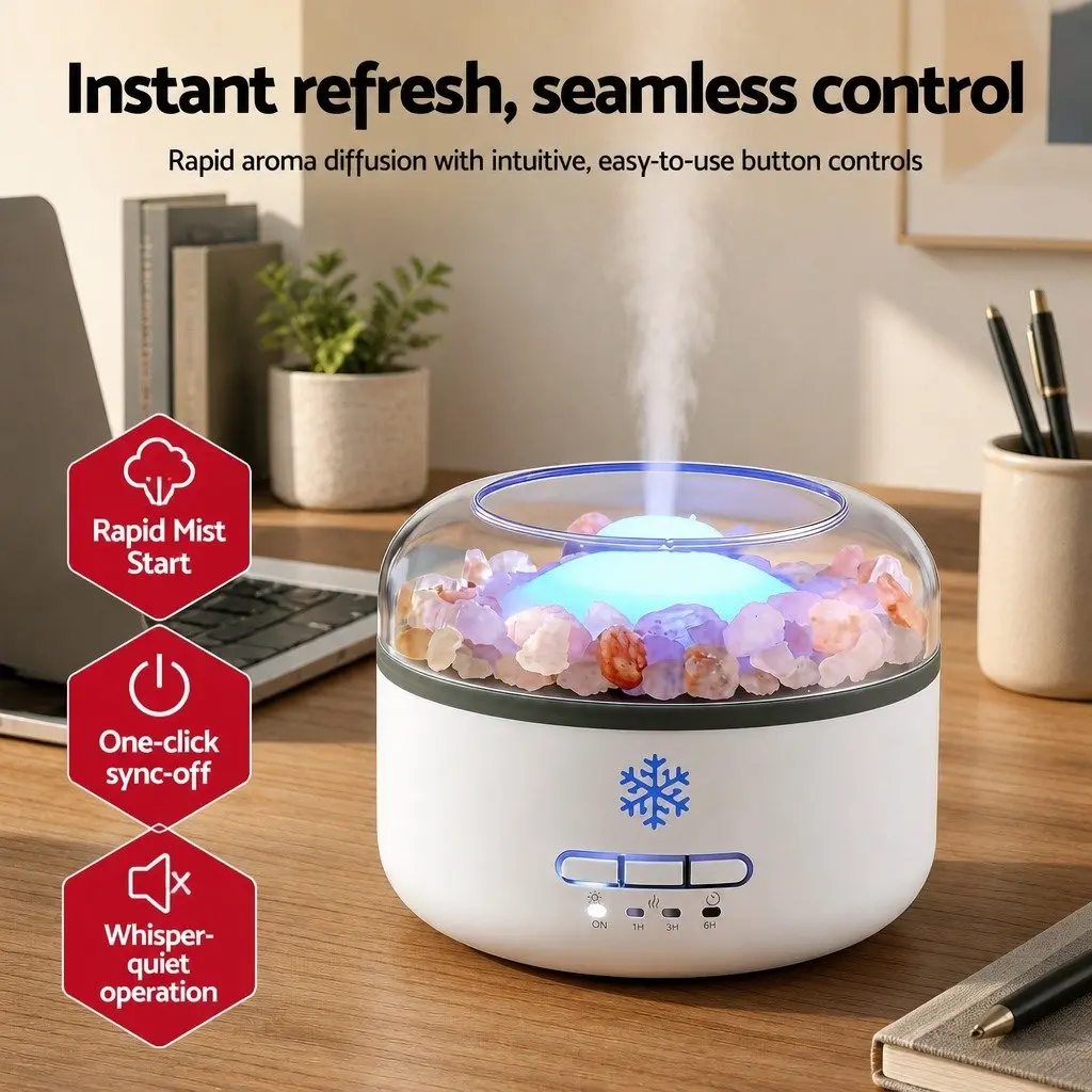 Aroma Diffuser White 150ml Ultrasonic Humidifier with Salt Lamp and 7 LED Color Night Light