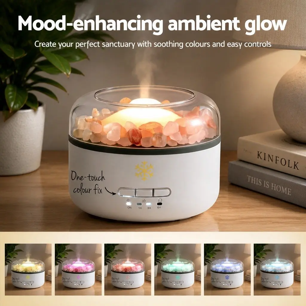 Aroma Diffuser White 150ml Ultrasonic Humidifier with Salt Lamp and 7 LED Color Night Light