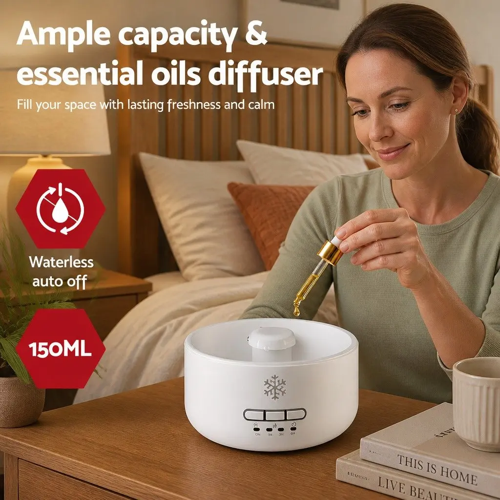 Aroma Diffuser White 150ml Ultrasonic Humidifier with Salt Lamp and 7 LED Color Night Light