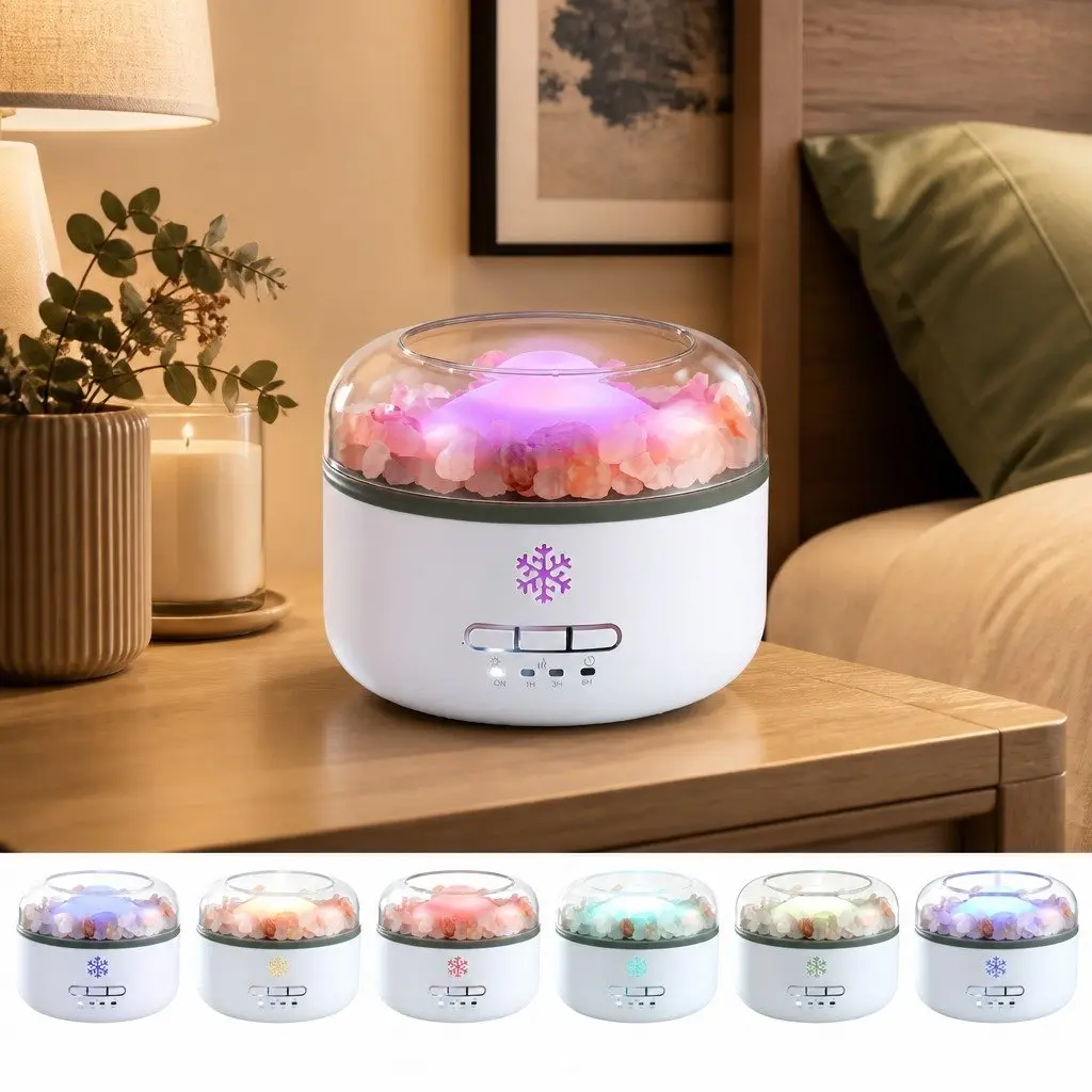 Aroma Diffuser White 150ml Ultrasonic Humidifier with Salt Lamp and 7 LED Color Night Light