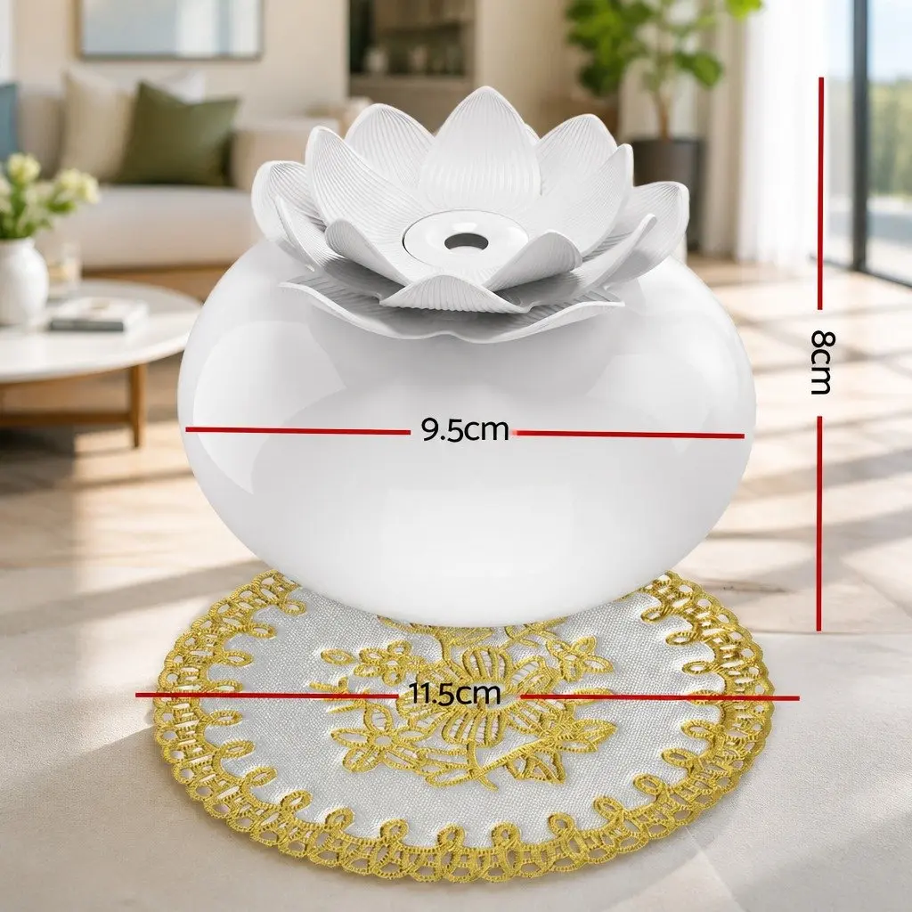 Aroma Diffuser White 200ml Lotus Ceramic Ultrasonic Humidifier with Aromatherapy and Air Purification