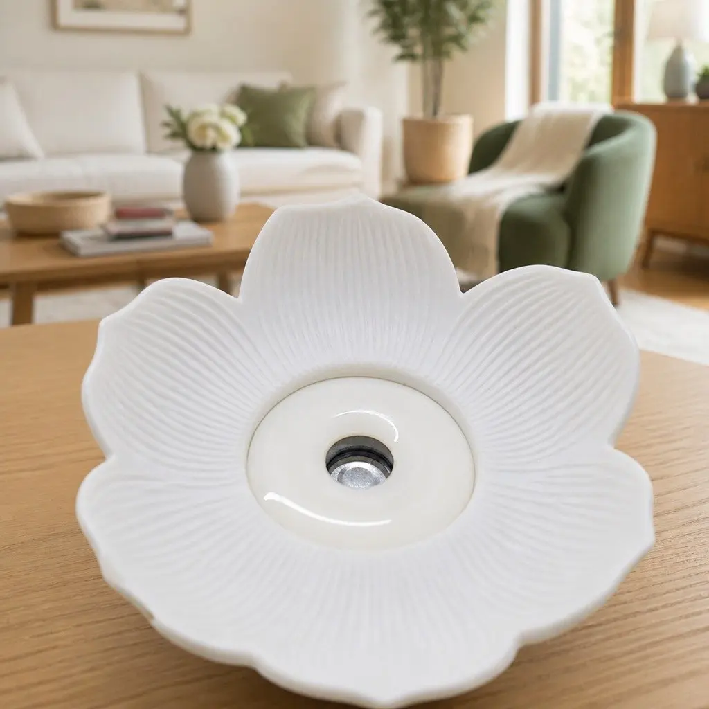 Aroma Diffuser White 200ml Lotus Ceramic Ultrasonic Humidifier with Aromatherapy and Air Purification