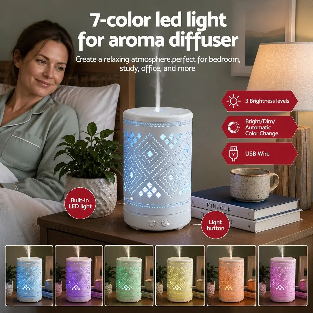 Ultrasonic Aroma Diffuser White 100ml 4-in-1 Aromatherapy Humidifier Night Light