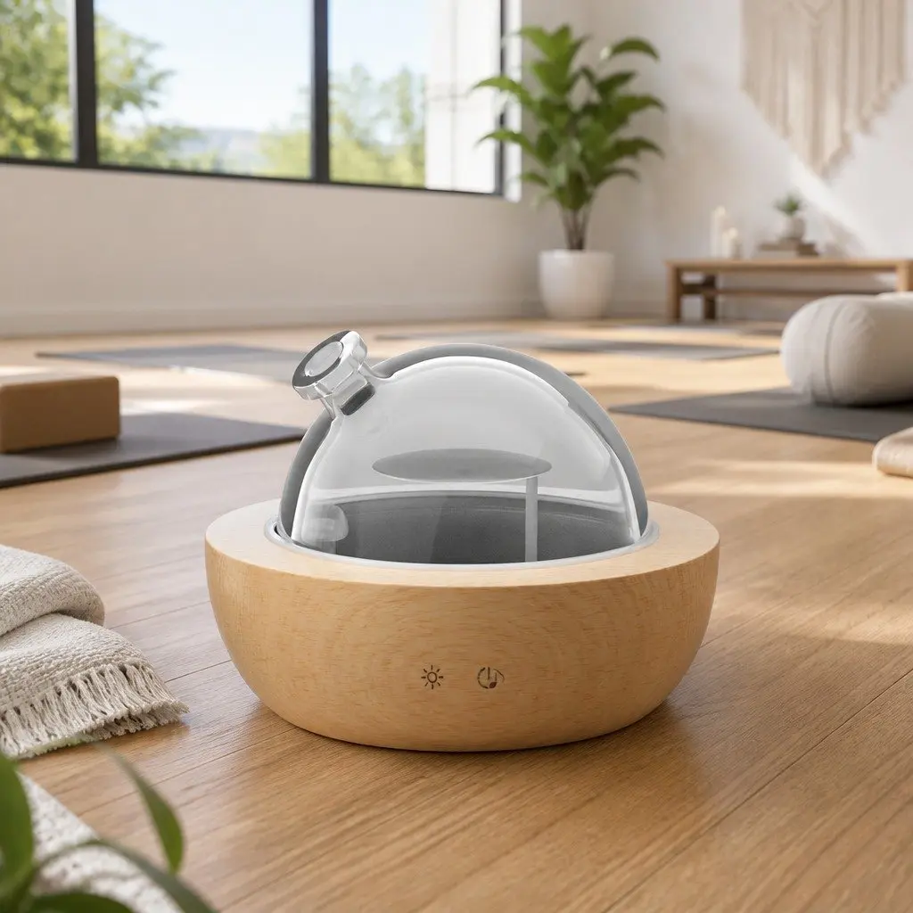 Aroma Diffuser Light Wood 200ml Ultrasonic Glass Dome 4-in-1 Aromatherapy Humidifier Night Light