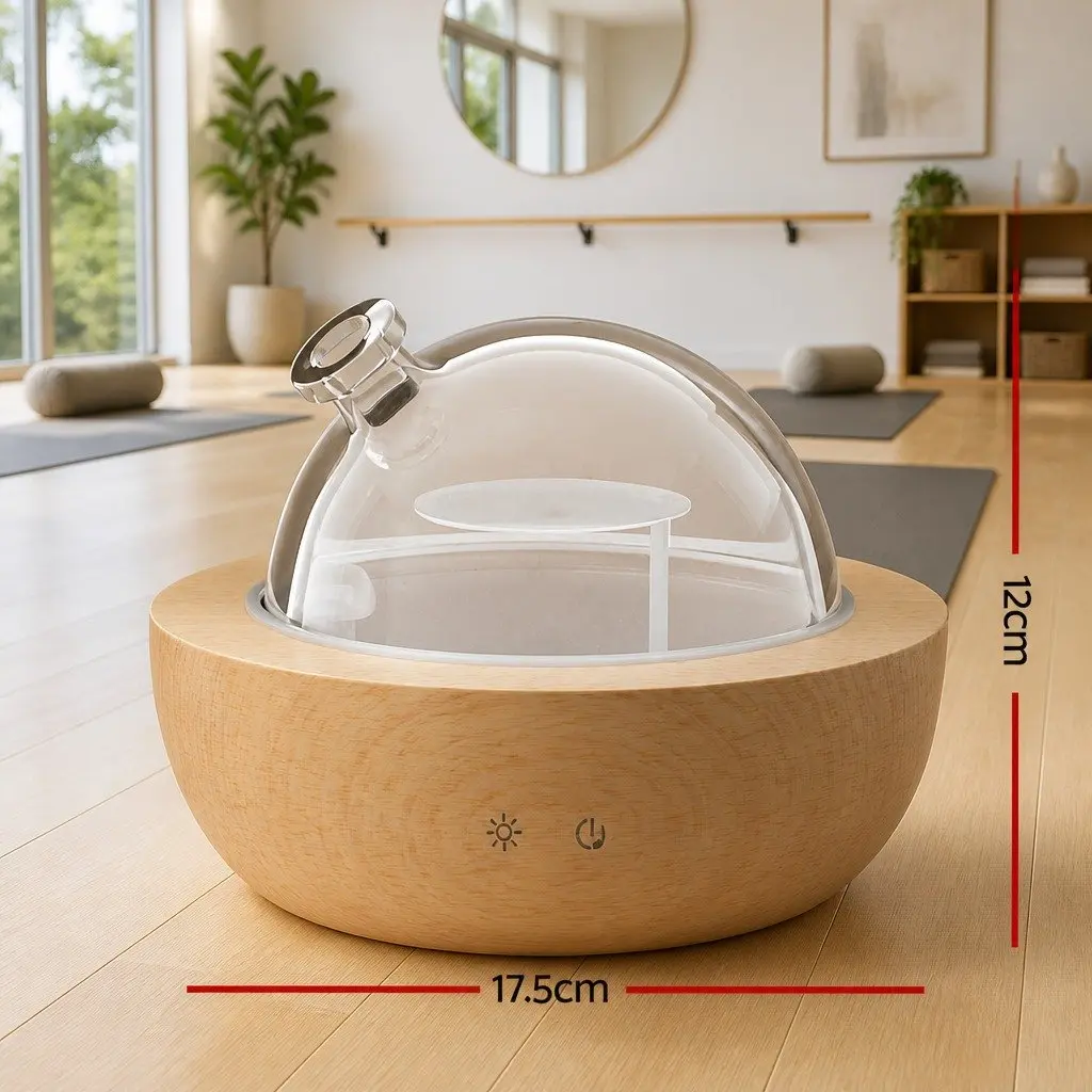 Aroma Diffuser Light Wood 200ml Ultrasonic Glass Dome 4-in-1 Aromatherapy Humidifier Night Light