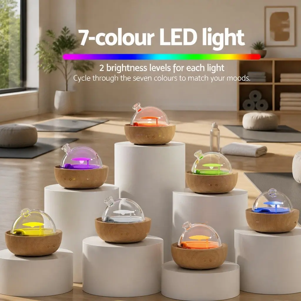 Aroma Diffuser Light Wood 200ml Ultrasonic Glass Dome 4-in-1 Aromatherapy Humidifier Night Light