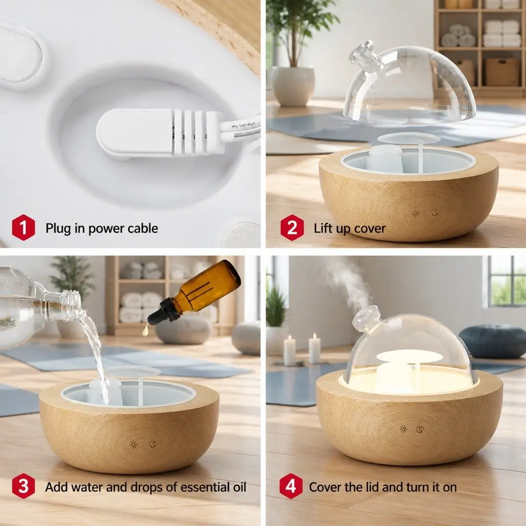 Aroma Diffuser Light Wood 200ml Ultrasonic Glass Dome 4-in-1 Aromatherapy Humidifier Night Light