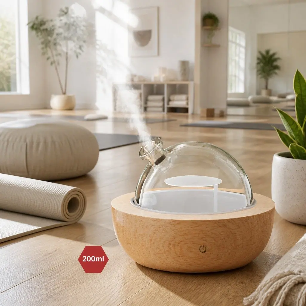 Aroma Diffuser Light Wood 200ml Ultrasonic Glass Dome 4-in-1 Aromatherapy Humidifier Night Light
