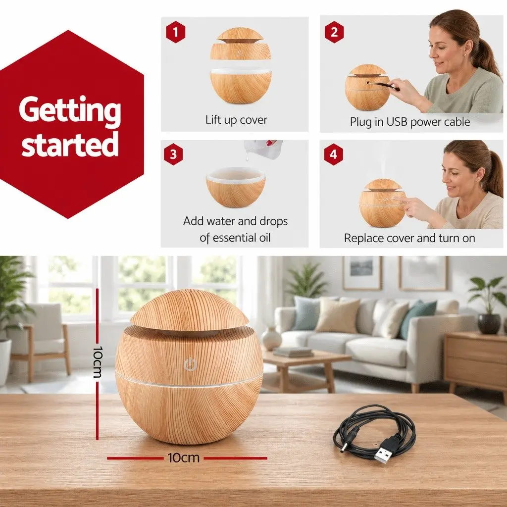 Aroma Diffuser Light Wood 130ml 4 in 1 Humidifier Night Light