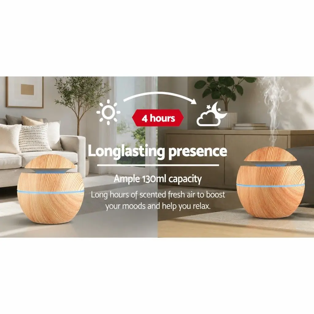 Aroma Diffuser Light Wood 130ml 4 in 1 Humidifier Night Light