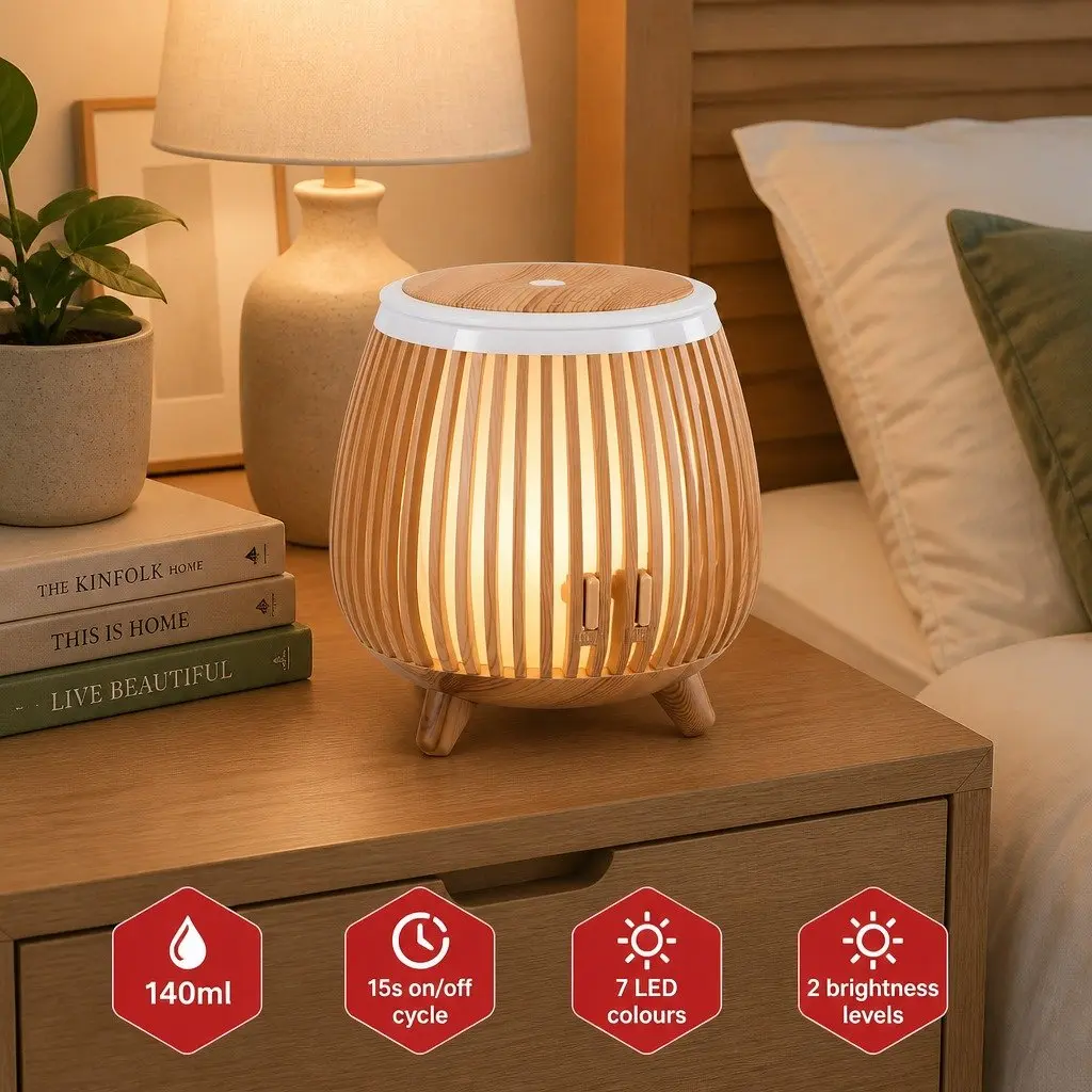 Aroma Diffuser Deep Wood 140ml Ultrasonic Humidifier LED Night Light Aromatherapy Mist