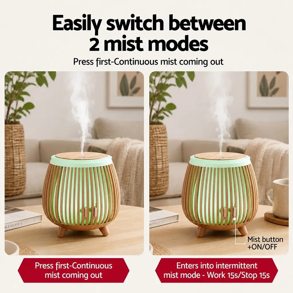Aroma Diffuser Deep Wood 140ml Ultrasonic Humidifier LED Night Light Aromatherapy Mist