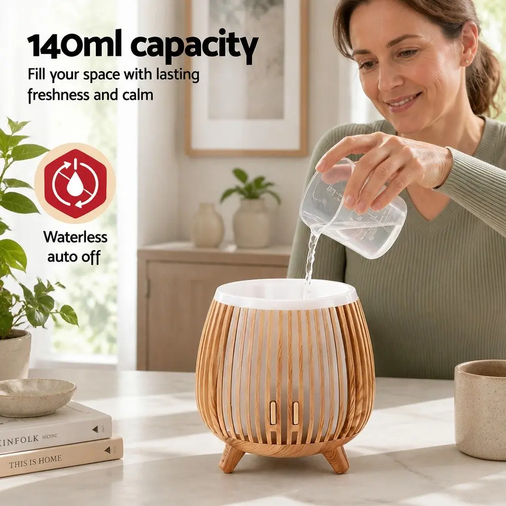 Aroma Diffuser Deep Wood 140ml Ultrasonic Humidifier LED Night Light Aromatherapy Mist