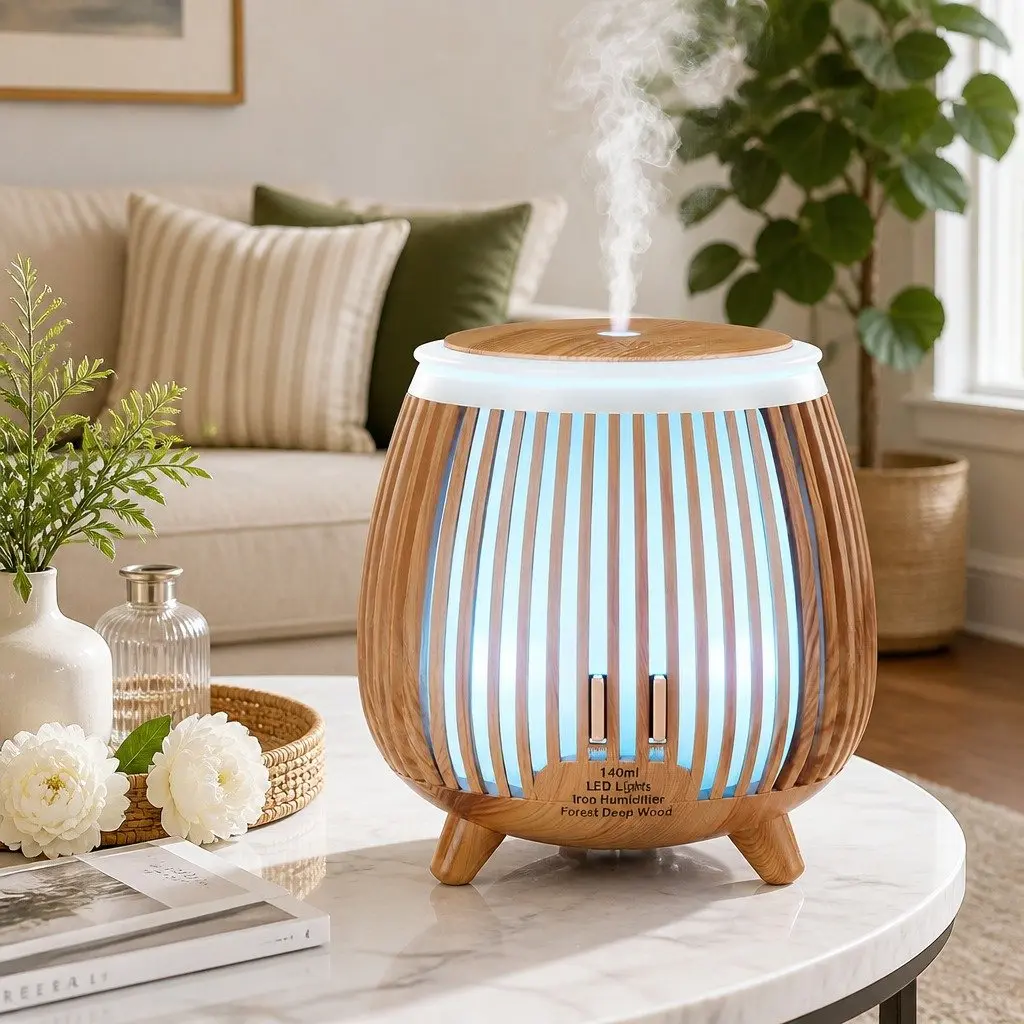 Aroma Diffuser Deep Wood 140ml Ultrasonic Humidifier LED Night Light Aromatherapy Mist