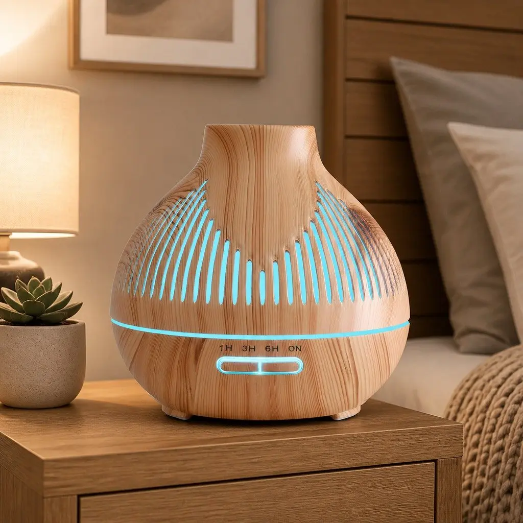 Aroma Diffuser Light Wood Grain 400ml Ultrasonic with 7 LED Colours and 3 Mist Modes