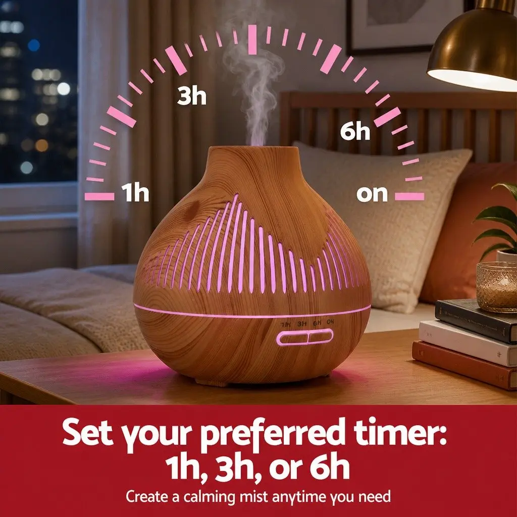 Aroma Diffuser Light Wood Grain 400ml Ultrasonic with 7 LED Colours and 3 Mist Modes