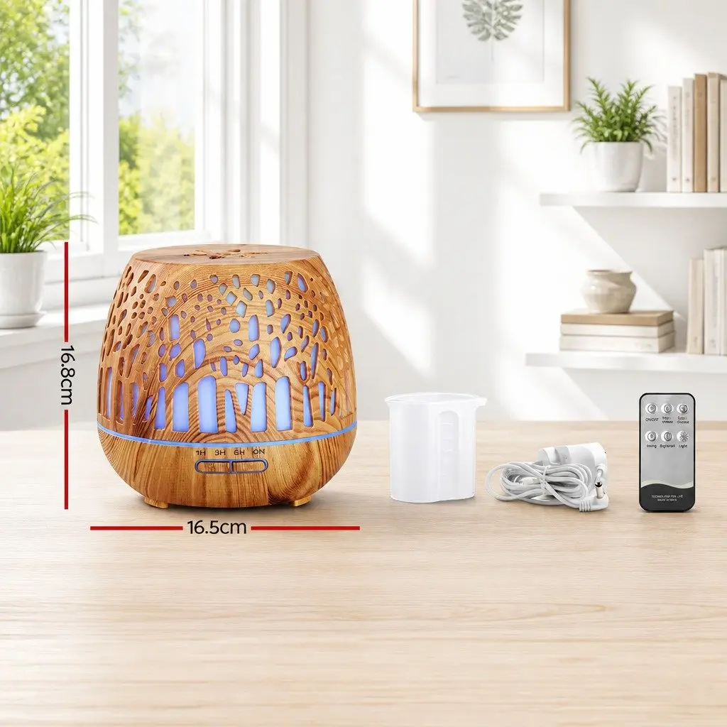Aroma Diffuser Light Wood 400ml Ultrasonic Humidifier with 7 Colour LED Night Light and Remote Control
