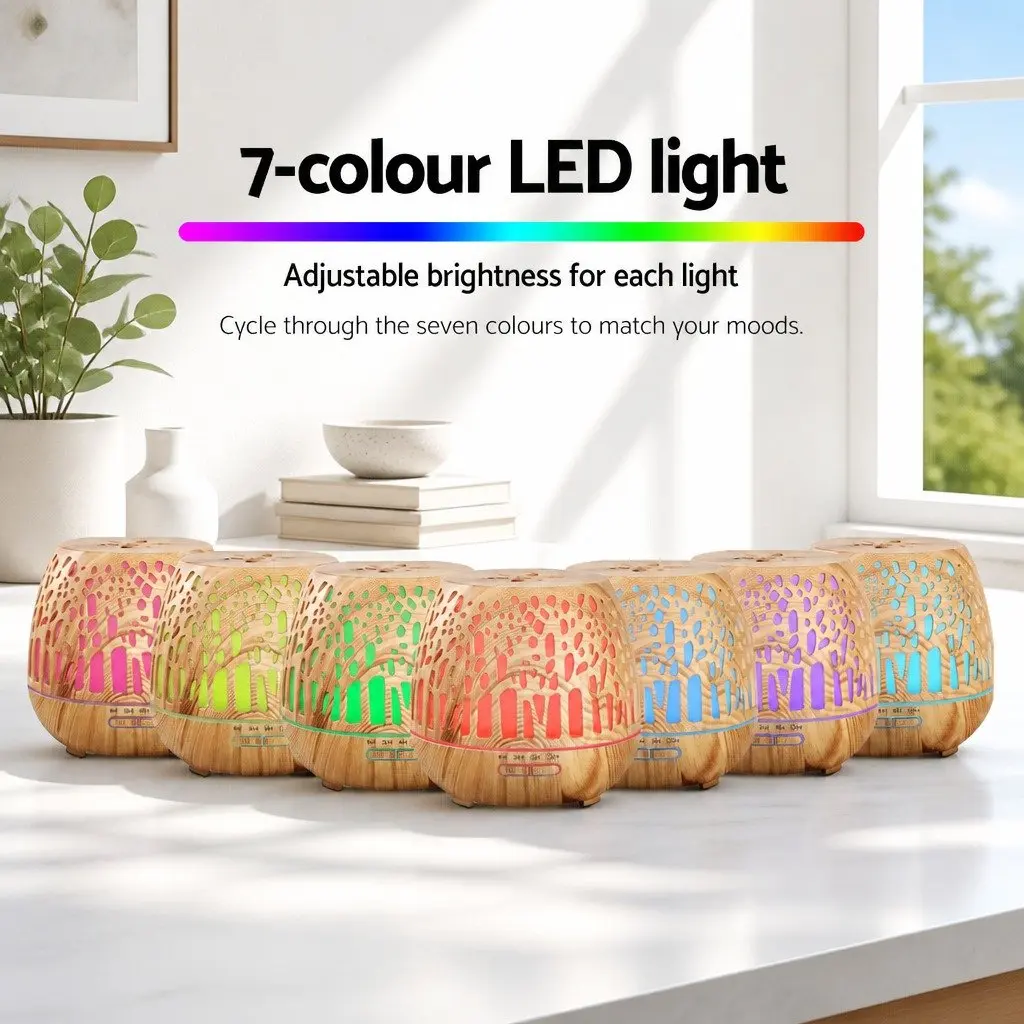 Aroma Diffuser Light Wood 400ml Ultrasonic Humidifier with 7 Colour LED Night Light and Remote Control