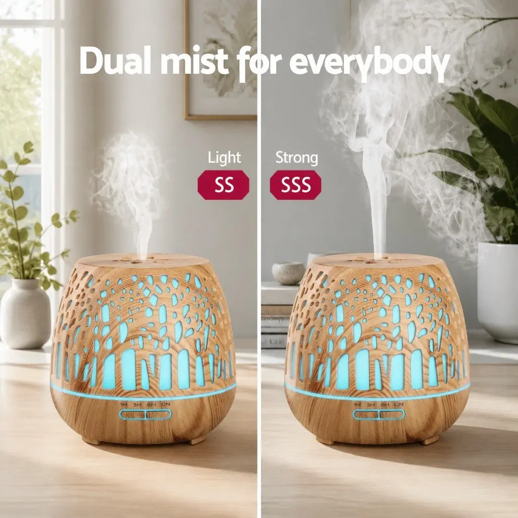 Aroma Diffuser Light Wood 400ml Ultrasonic Humidifier with 7 Colour LED Night Light and Remote Control