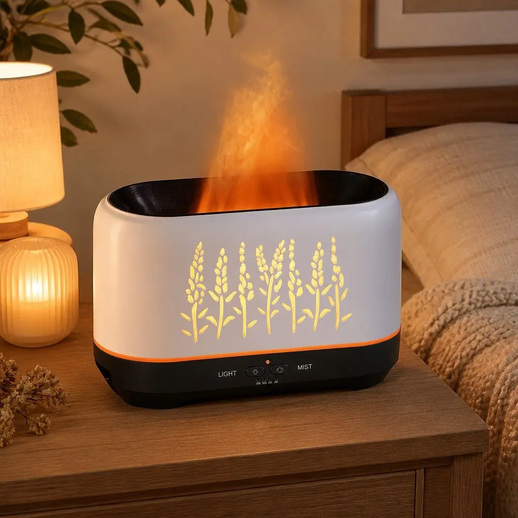Aroma Diffuser White 200ml Ultrasonic Mist with Simulated Flame Effect
