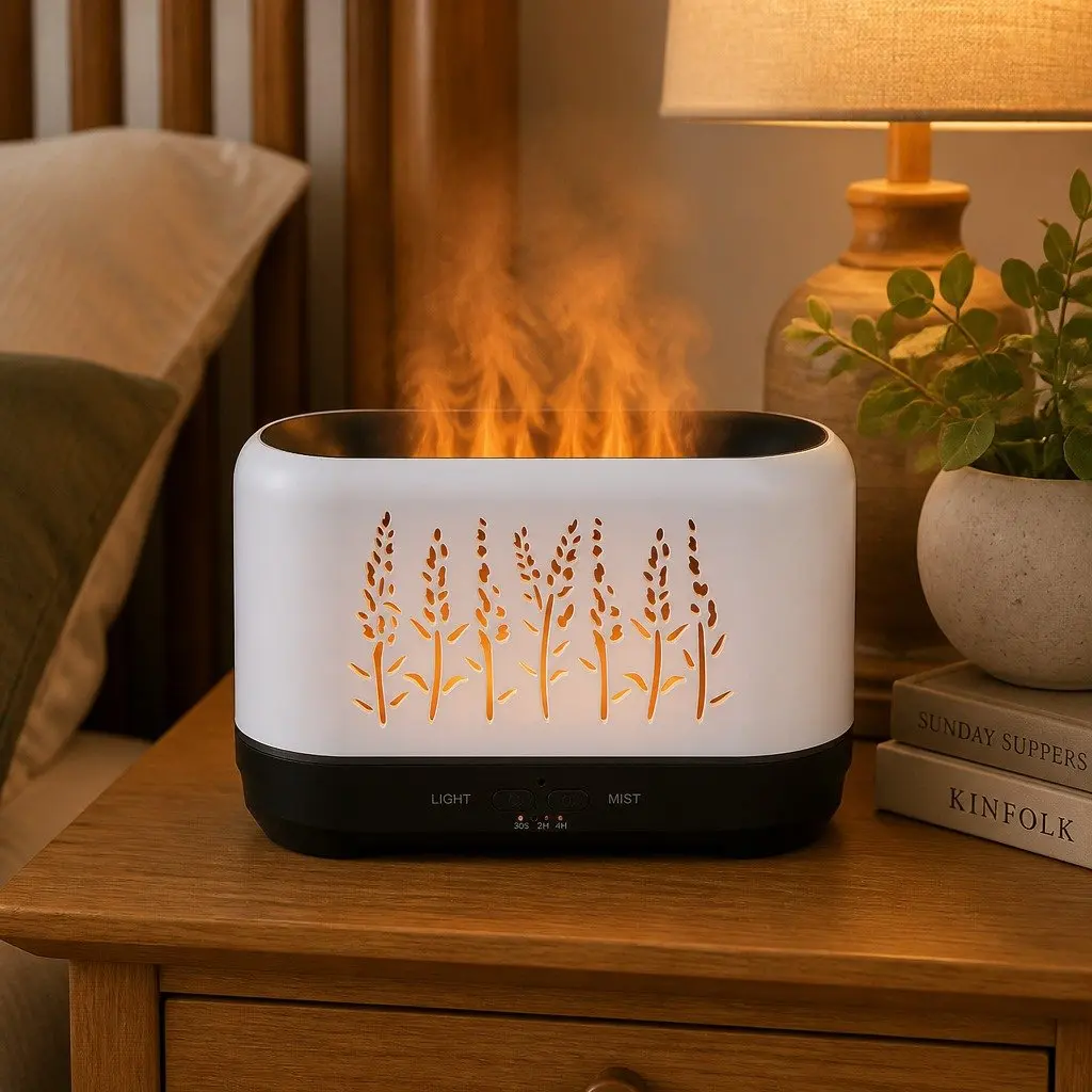 Aroma Diffuser White 200ml Ultrasonic Mist with Simulated Flame Effect