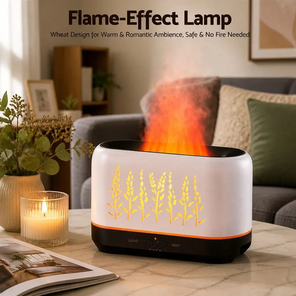 Aroma Diffuser White 200ml Ultrasonic Mist with Simulated Flame Effect