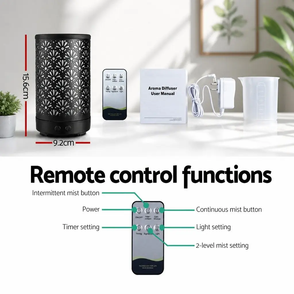 Aroma Diffuser Black 100ml 4-in-1 Ultrasonic Humidifier Night Light Remote Control