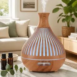 Compact Wood Grain Aroma Diffuser 400ml for Wellness