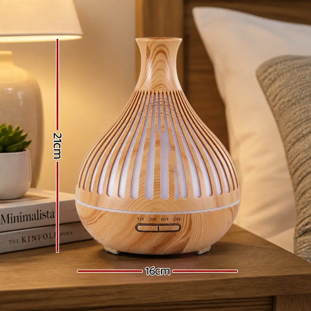 Aroma Diffuser Light Wood Grain 400ml Ultrasonic 7 Colour LED Night Light Quiet Operation