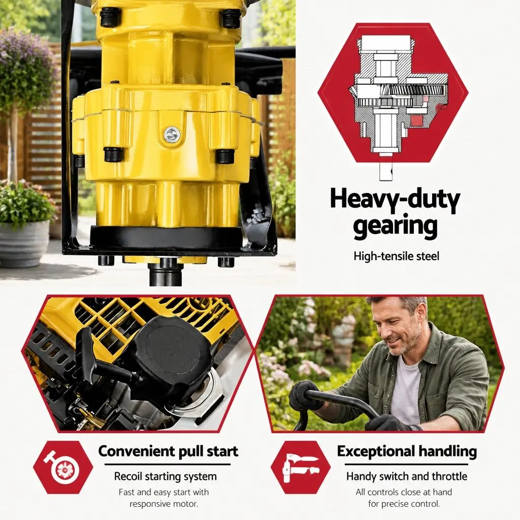 65cc Petrol Post Hole Digger Motor Engine Gearbox Only Power Tool Yellow