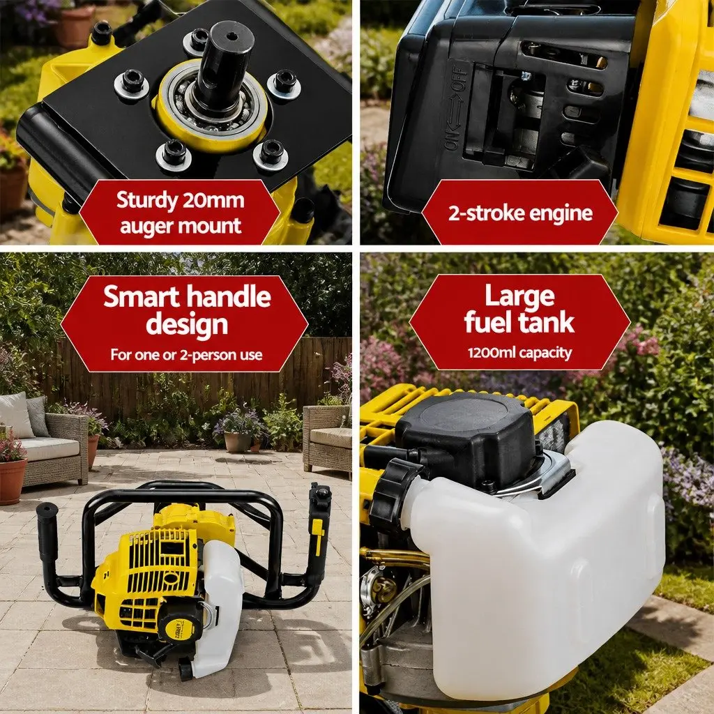 65cc Petrol Post Hole Digger Motor Engine Gearbox Only Power Tool Yellow