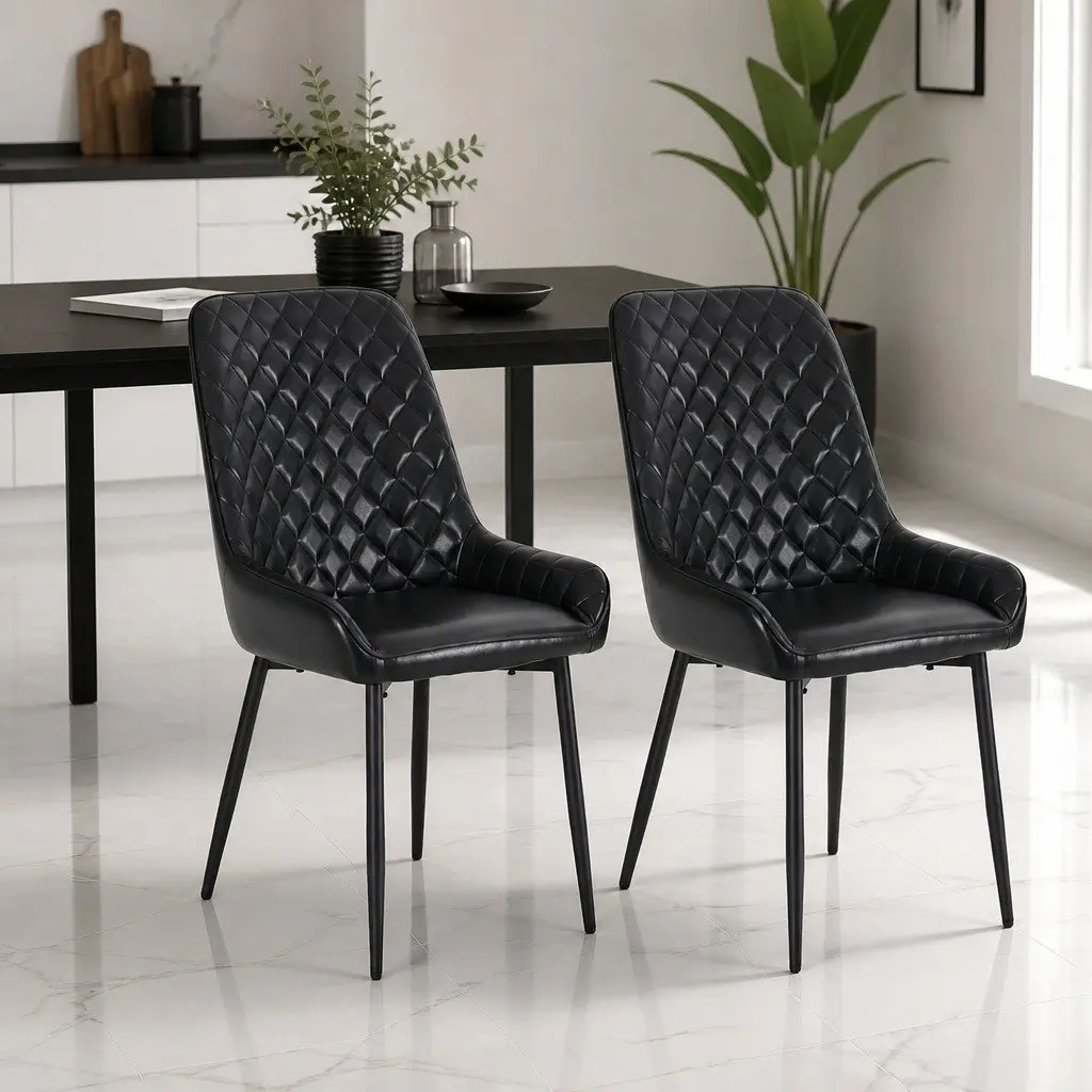 Dining Chairs Set of 2 Retro PU Leather Kitchen Lounge Cafe Accent Black