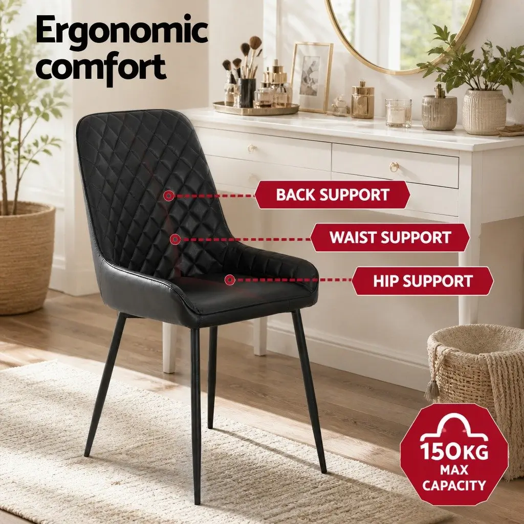 Dining Chairs Set of 2 Retro PU Leather Kitchen Lounge Cafe Accent Black