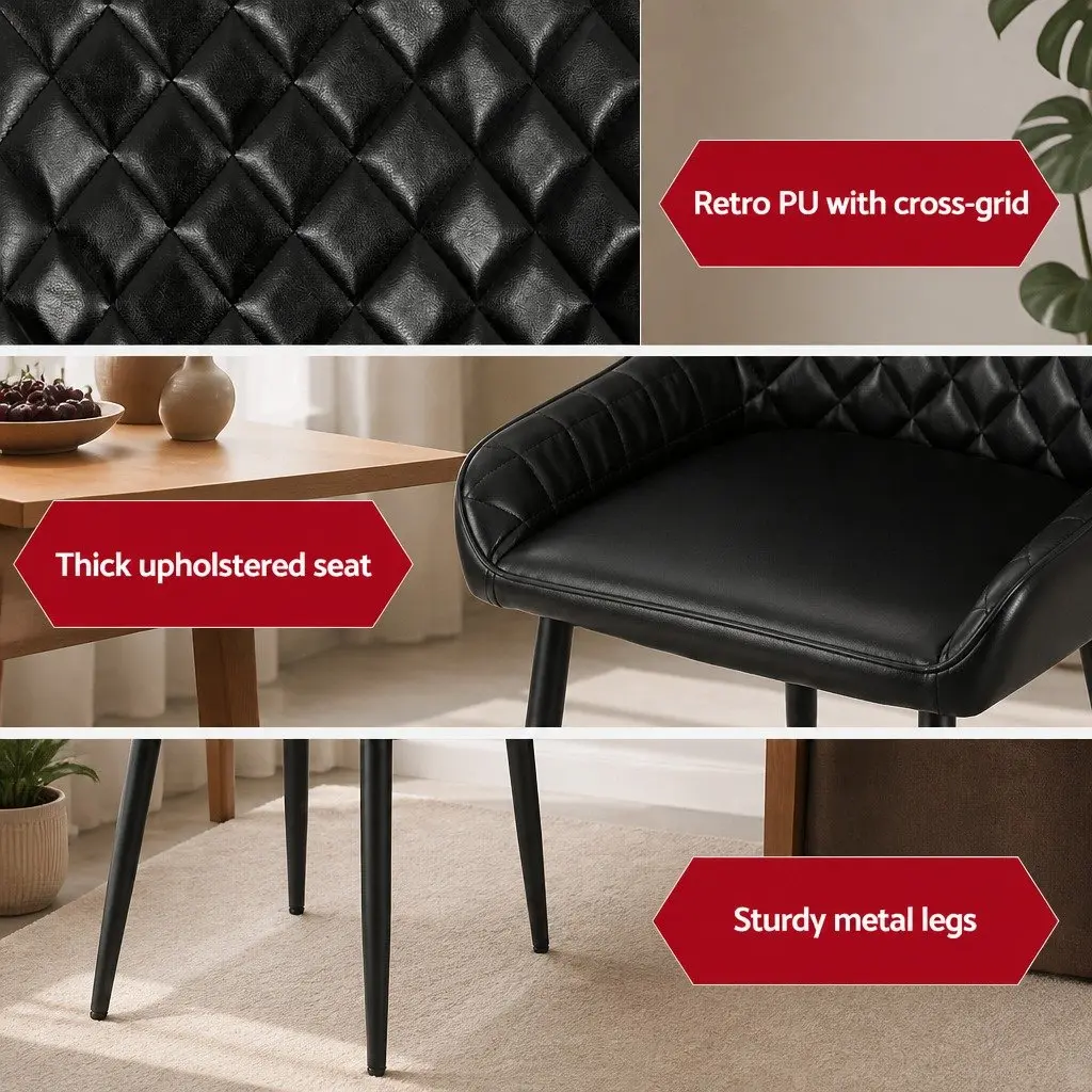 Dining Chairs Set of 2 Retro PU Leather Kitchen Lounge Cafe Accent Black