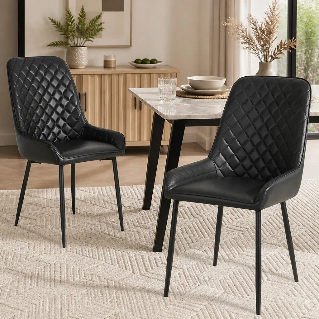 Dining Chairs Set of 2 Retro PU Leather Kitchen Lounge Cafe Accent Black