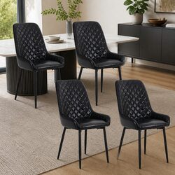 Dining Chairs Set of 4 Retro Kitchen Lounge Accent Seats Black PU Leather