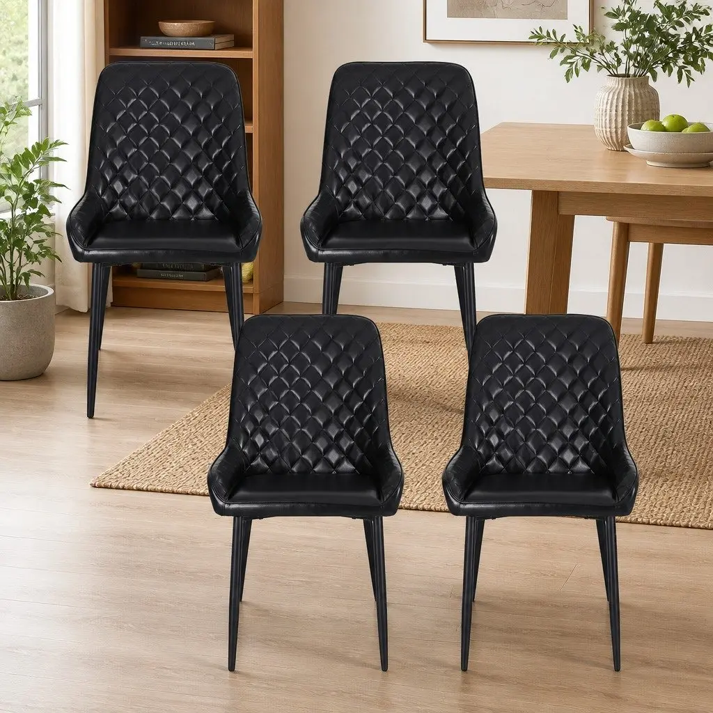 Dining Chairs Set of 4 Retro Kitchen Lounge Accent Seats Black PU Leather
