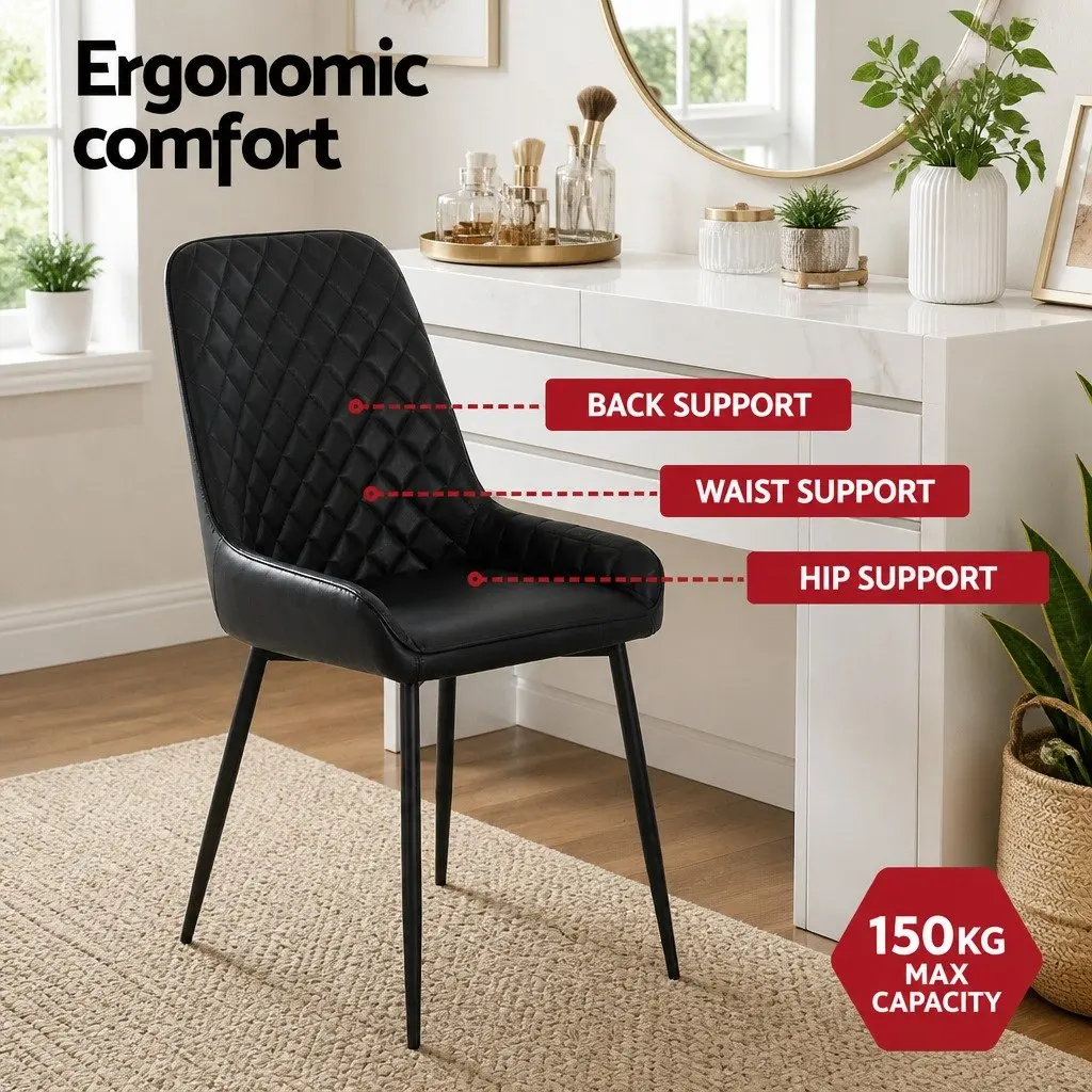 Dining Chairs Set of 4 Retro Kitchen Lounge Accent Seats Black PU Leather