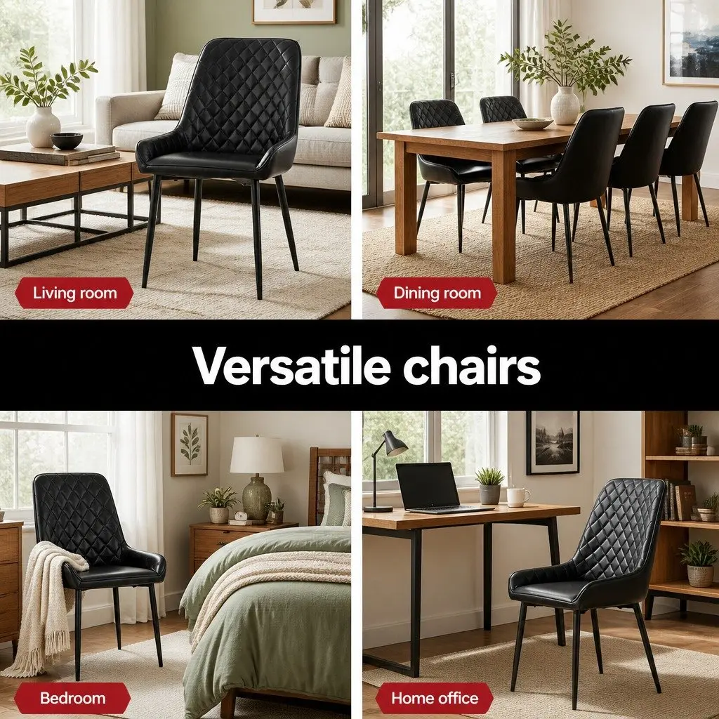 Dining Chairs Set of 4 Retro Kitchen Lounge Accent Seats Black PU Leather