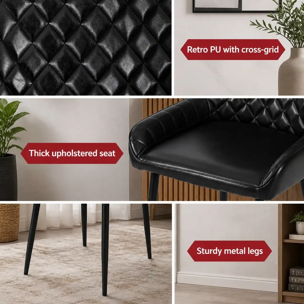Dining Chairs Set of 4 Retro Kitchen Lounge Accent Seats Black PU Leather