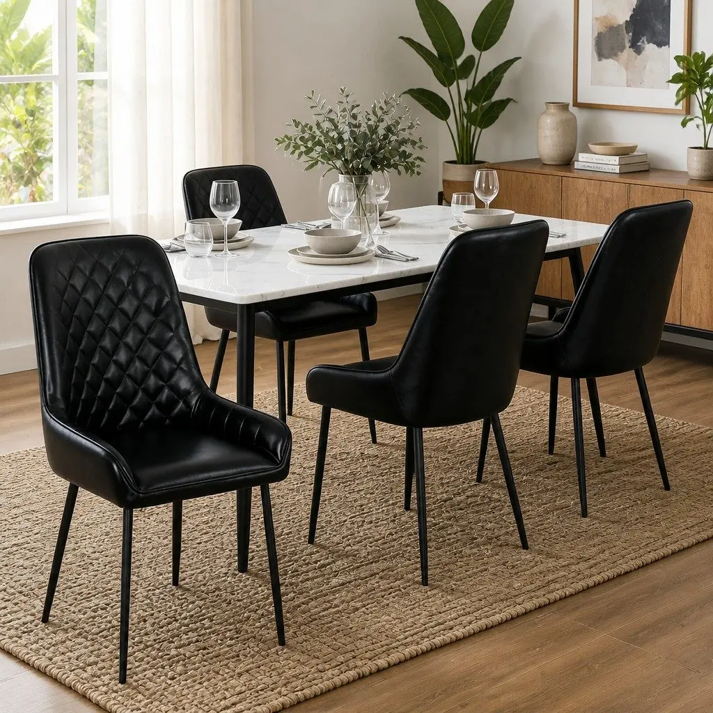 Dining Chairs Set of 4 Retro Kitchen Lounge Accent Seats Black PU Leather