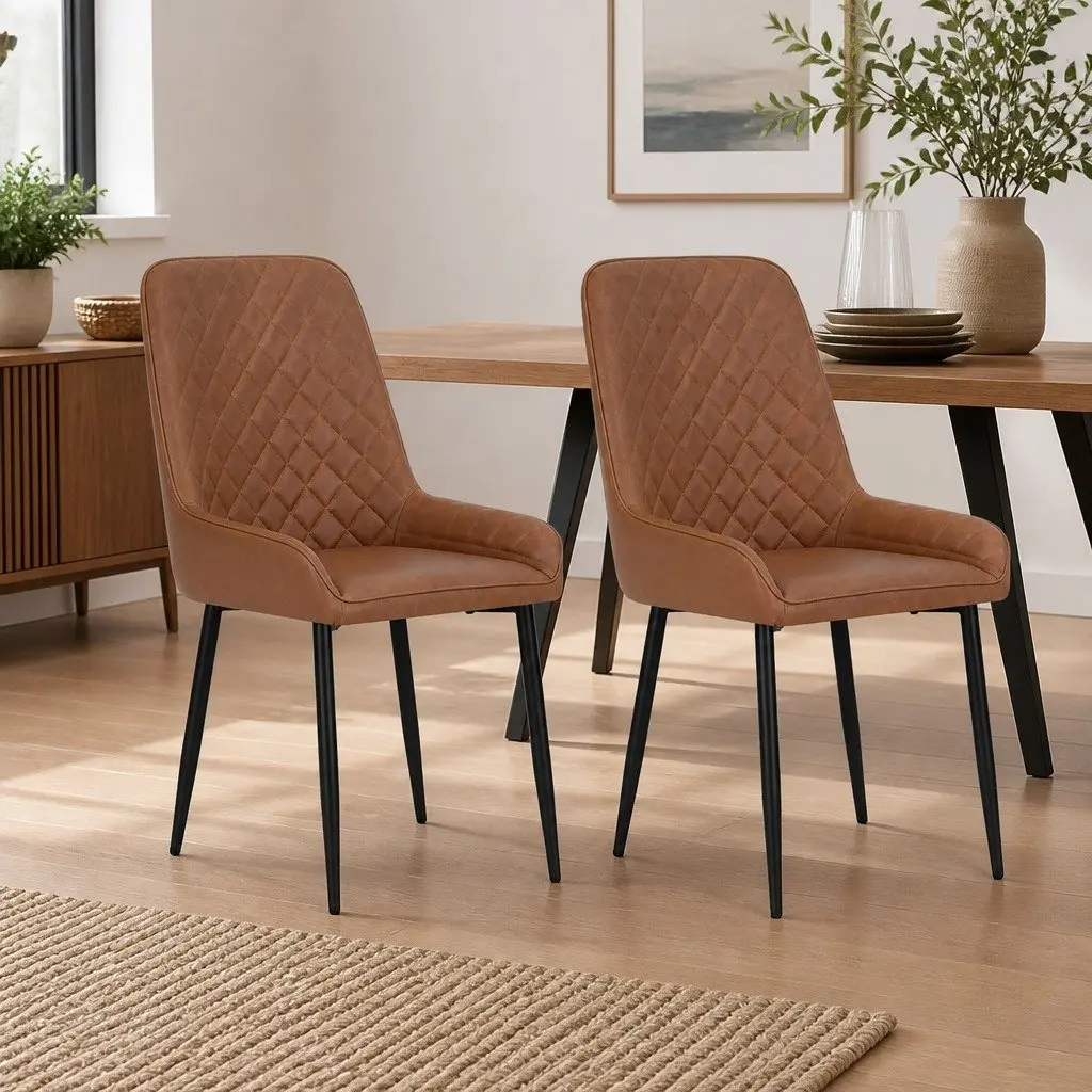 Dining Chairs Set of 2 Retro PU Leather Kitchen Lounge Cafe Accent Brown