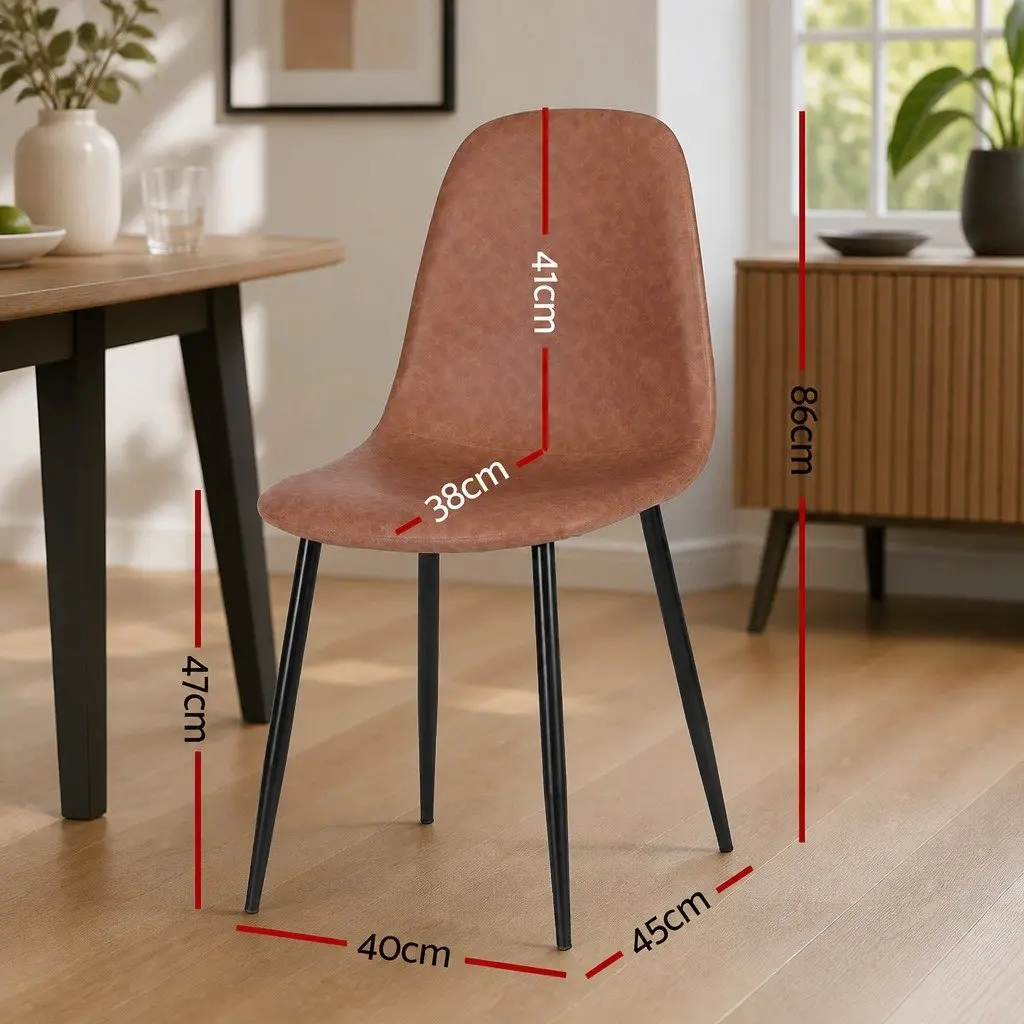 Dining Chair Brown Set of 4 Retro Kitchen Lounge Cafe Accent Chairs PU Leather